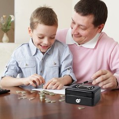 Mini Metal Cash Box Small Cash Box with Money Slot, Key Lock and Handle