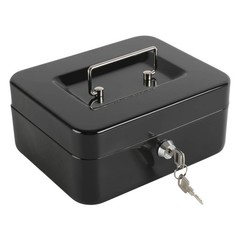 Medium Locking Steel Cash Box Removable Coin Tray Black 7.87×6.30×3.54 Inch