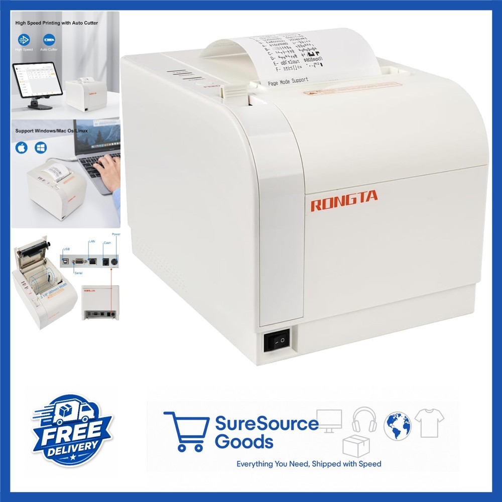 80mm Thermal POS Printer with Auto Cutter for Windows/Mac/Linux Compatibility