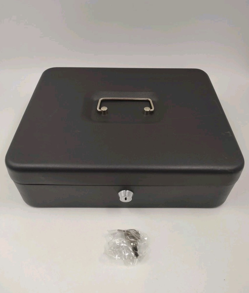 Cash Box with Money Tray and Lock & Key, Large Money Safe 12″ x 9.5″