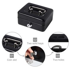 Mini Metal Cash Box Small Cash Box with Money Slot, Key Lock and Handle