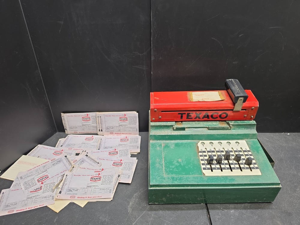 Texaco Credit Card Imprinter Farrington Machine w Papers Gas Oil POS Station USA