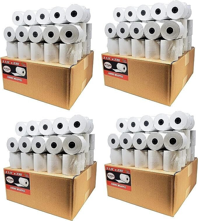 3 1/8 x 230 Thermal Paper 50 rolls x 4 Cases = 200 Rolls BPA Free for Epson