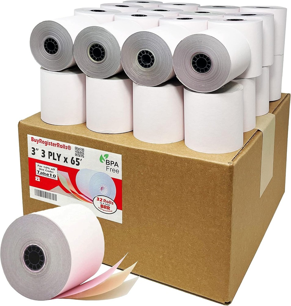 BuyRegisterRolls 3ply 3x65ft Carbonless Paper 32 Rolls