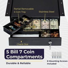 Volcora 16×16 Cash Register Drawer 5 Bill 6 Coin with Under Counter Bracket
