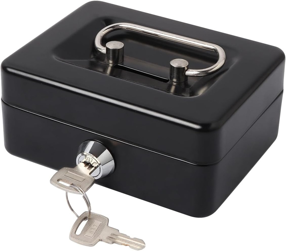 Large Cash Box with Money Tray and Lock, Metal Money Box for Cash, Lockb
