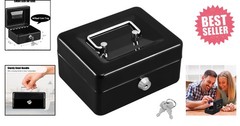 Water-Resistant Lock Box with Key – Small 5.91” x 4.72” x 3.15” Cash Storage