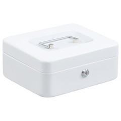 7.87×6.30×3.54 White Medium Steel Cash Box, Removable Coin Tray, Key Lock