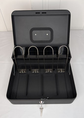Large Lockable Cash Box with Money Tray & Key, Black, 11.8×9.45×3.54