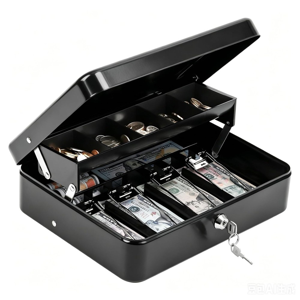 KYODOLED Cash Box with Key Lock–0.7mm Thick Metal Money Box for Flea Market Vend
