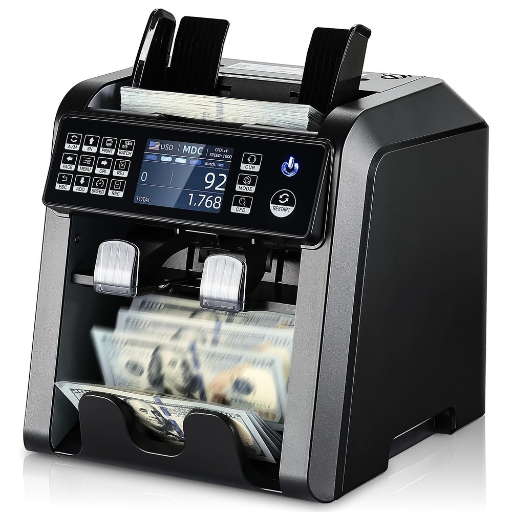 MUNBYN IMC08 Dual Money Counter Machine Mixed Denomination with Reject Pocket