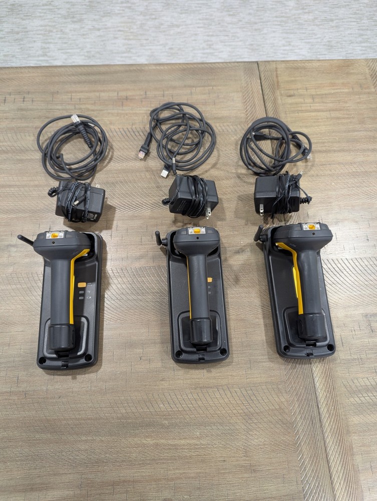 (3) Datalogic 7000BT Scanners With Base Stations/AC Power Cord/Ethernet USB