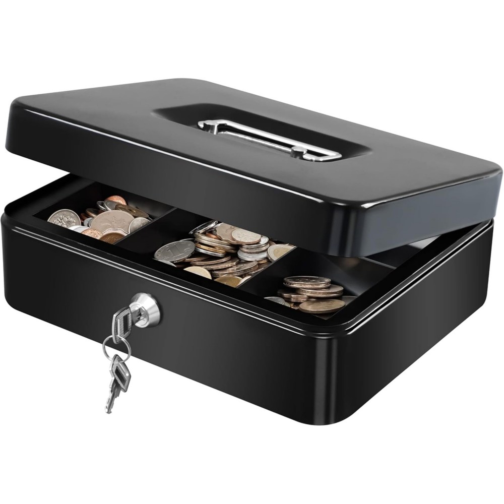 Large Portable Cash Box with Removable Tray & Dual Key Lock – 9.84″ x 7.87″