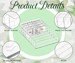 8 Sections Acrylic Cash Organizer Money Budget Tray Plastic Divider Bill Storage