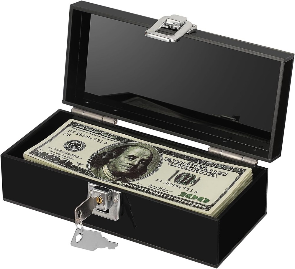 Lockable Money Storage Box Clear Acrylic Cash Holder with Key Lock Cash Organ…