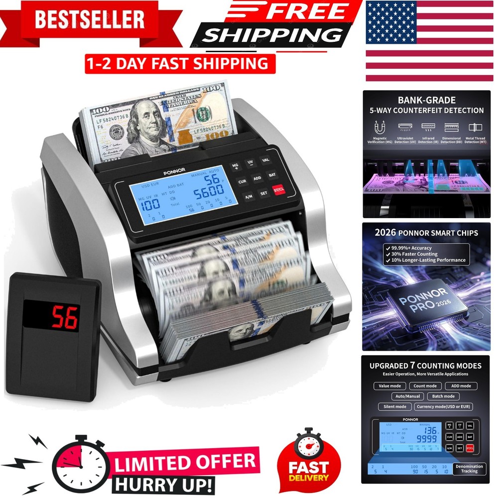 Money Counter Machine with Value Counting, Support Dollar and Euro, UV, MG, M…
