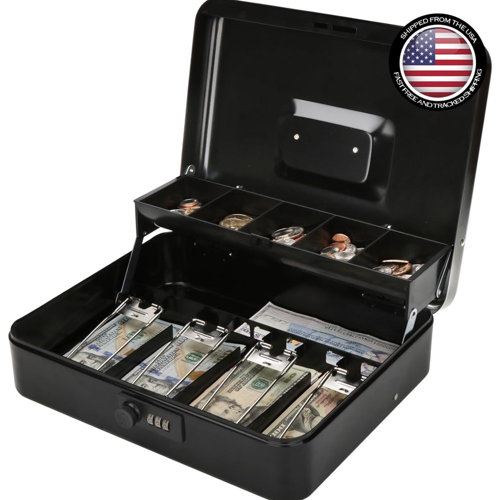 Elegant Black Cash Box with Anti-Theft Combination Lock – Perfect for Any Setup
