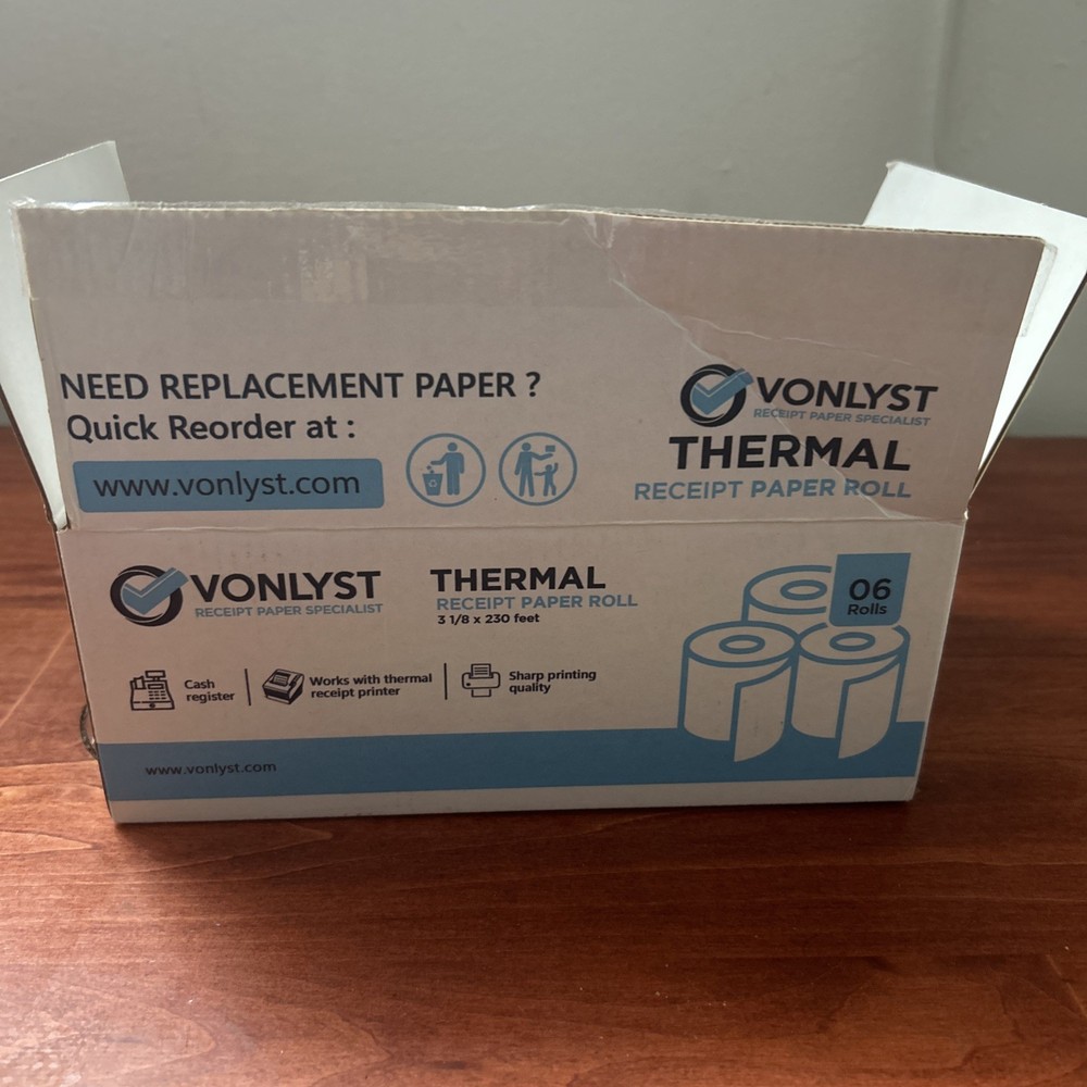 VONLYST THERMAL RECEIPT PAPER ( 3 1/8 IN WIDE X 230 FT ) 6 ROLLS