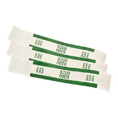 Self Sealing Currency Straps, Money Bands, $200 Green, 1000 pack