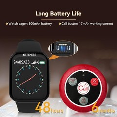 Restaurant Wireless Pager Calling System Waiter Watch & 10 Call Buttons Cafe Bar