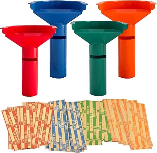 252 Pcs Coin Wrappers with 4 Coin Sorter Tubes Funnels Coin Counter Stacking