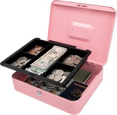 Large Pink Cash Box with Removable Tray & Key Lock – Perfect for Secure Storage