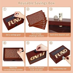 Money Saving Box Wooden Money Box for Cash 10000 Savings Challenge Box Coin Bank