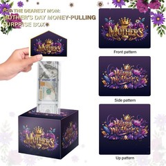 Mother Day Box Cash Gift Pull Out Money Holder, Surprise Mom Present Party Prop
