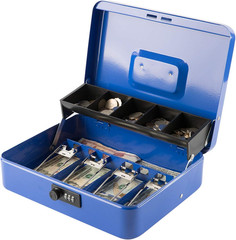 Locking Cash/Money Saving Organizer Box with Lock Safe with Key and Cash Tray, B