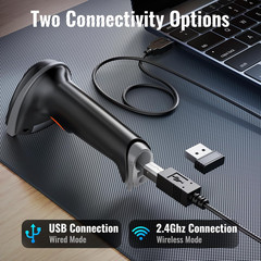 Barcode Scanner Wireless Versatile 2-In-1 (2.4Ghz Wireless+Usb 2.0 Wired) with B