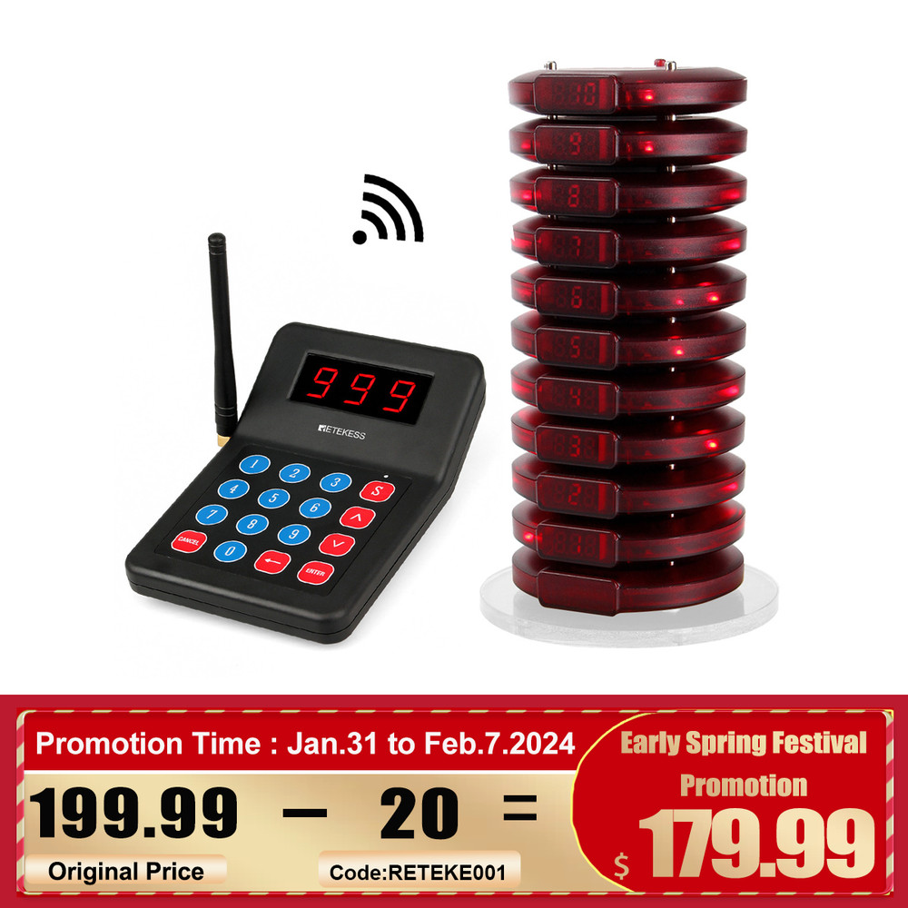 Retekess T119 Restaurant Pager System Guest Queuing 10 Buzzers Food Truck Cafe