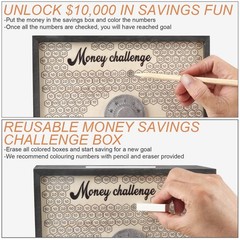 10000 Savings Challenge Box with Lock, Wooden Large 10k Money Saving Box Save…