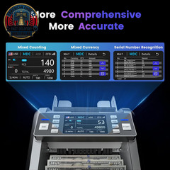 Mixed Denomination Money Counter with Counterfeit Detection, Touch Screen, and 2