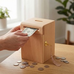 Solid Wood Handmade Money Bank Multi-Purpose for Adults & Kids