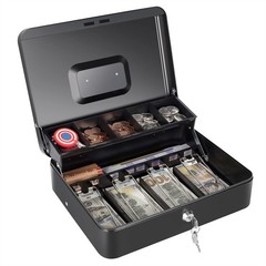 Cash Box with Money Tray and Key Lock Saving Lock Box with Money Tray Storage