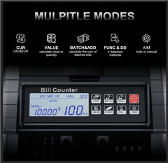 Money Counter Machine for USD, Euro, UV/MG/MT/IR Detection LCD Display 1000/Min