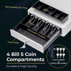 Volcora 13″ Cash Register Drawer POS System w/ Round Corner, 4 Bill/5 Coin