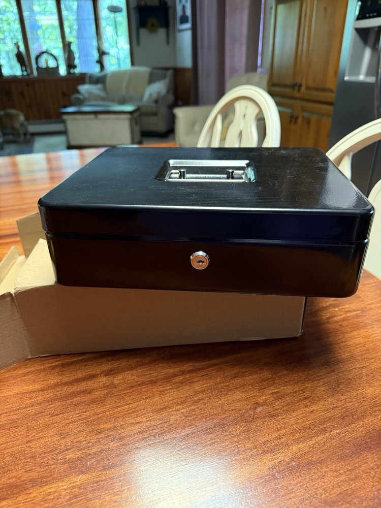 Secure Cash Box with Lock and Tray – Ideal for Yard Sales and Small Businesses