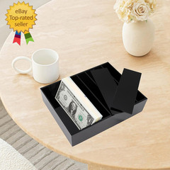 Money Organizer for Cash, 8 Compartment Black Acrylic Money Holder, Cash Tray, C