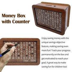 $10000 Cash Vault Wooden Savings Box,Wooden Savings Box with Money Target Numb