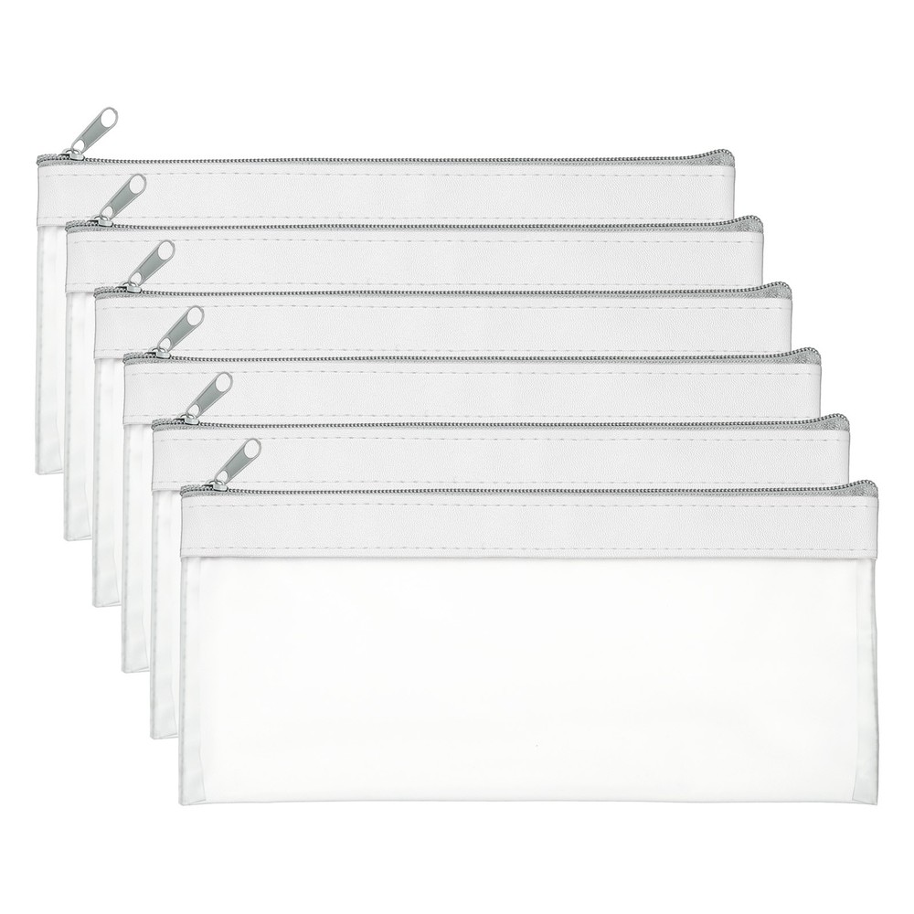 8.7×3.9Inch Money Bags with Zipper, 6 Pcs Clear PVC Cash Pouch, White