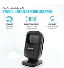 Zebra Symbol DS9208 Digital Hands-Free 1D/2D Barcode Scanner w USB Cable