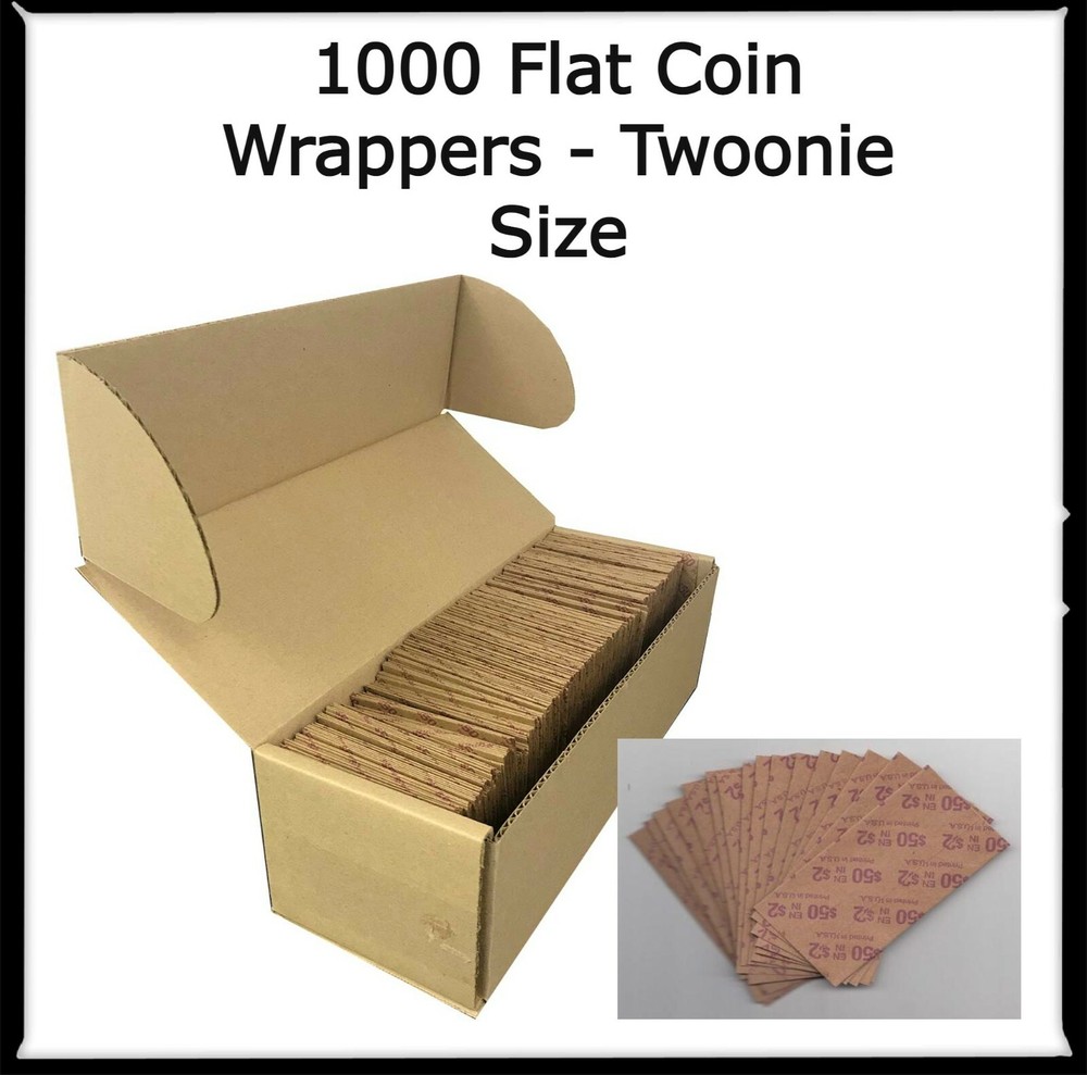 1000 Heavy Duty Kraft Flat Coin Wrappers For TWOONIE Size Storage 1 BOX Free US