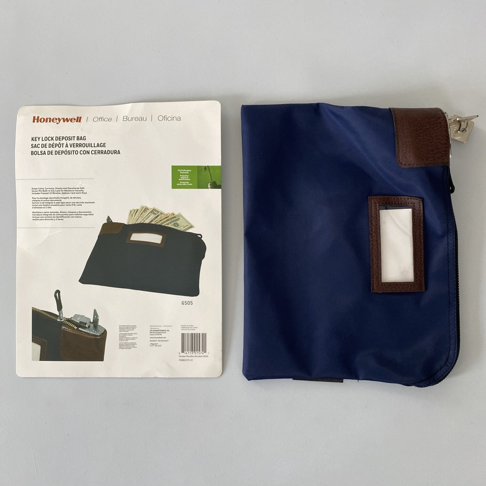 Honeywell Key Lock Deposit Bag with 2 Keys Vinyl Navy Blue Model 6505