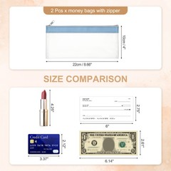 8.7×3.9 Inch Money Bags with Zipper, 2 Pcs Clear PVC Cash Pouch, Haze Blue