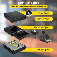 VEVOR Cash Drawer 13″ Cash Register POS System 3 Unlocking Ways RJ11/RJ12 Square