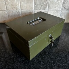 Vintage ASCO Art Steel Co Green Metal Lock Box New York USA vtg – WITH 2 KEYS
