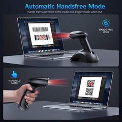 Bluetooth 1D 2D QR Barcode Scanner w/ USB Cradle Wireless BT 5.0 for iOS/Android