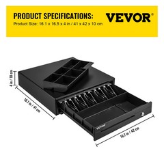 16″ Cash Register Drawer 12V POS System Tray Removable Coin Tray RJ11 2 Keys