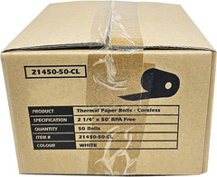 (50 Coreless Rolls) 2 1/4 X 50 Thermal Paper Receipt Rolls Fits All Credit Card